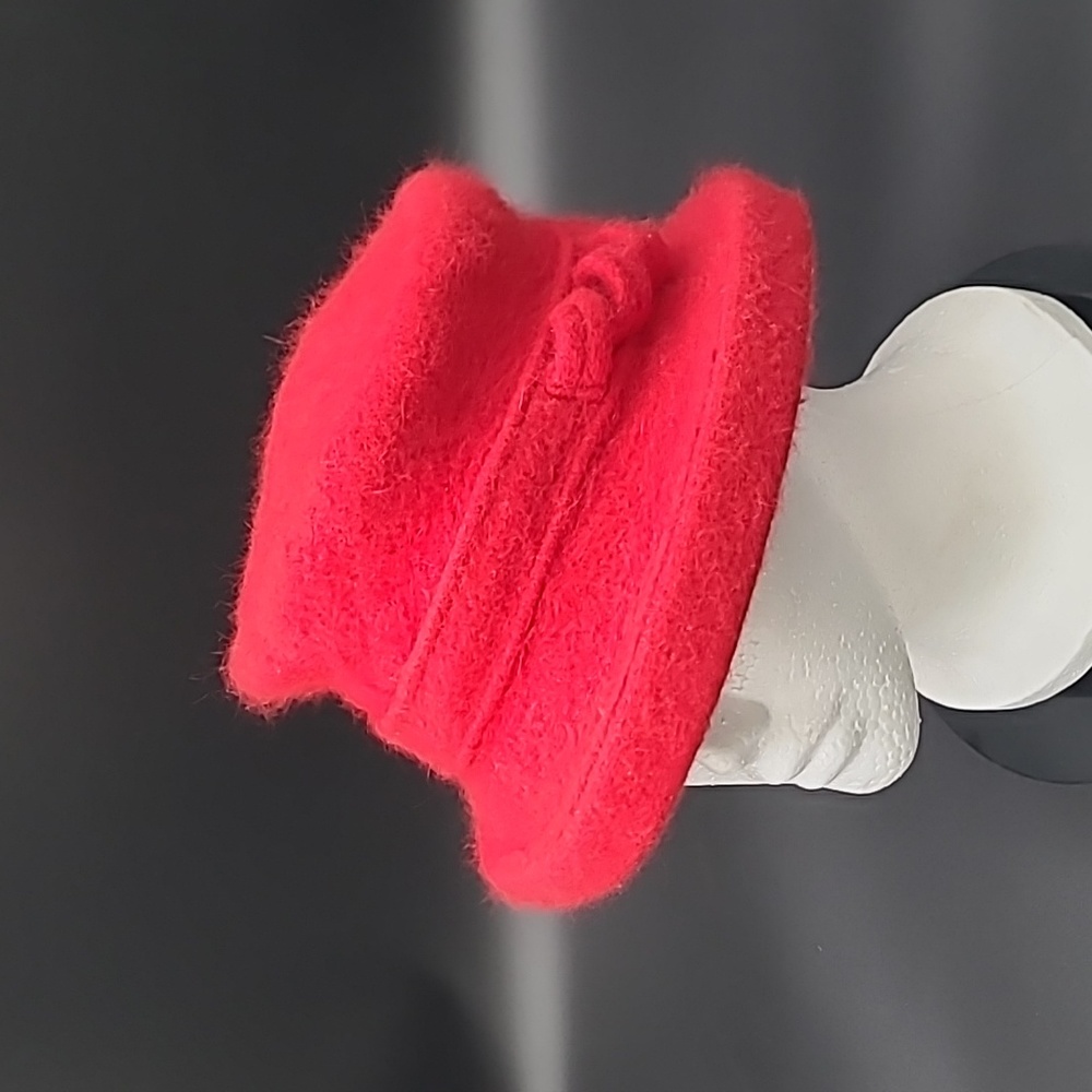 Vintage Red Mohair Wool Blend Bucket Hat Quilted Lining Winter Cloche Hat‎